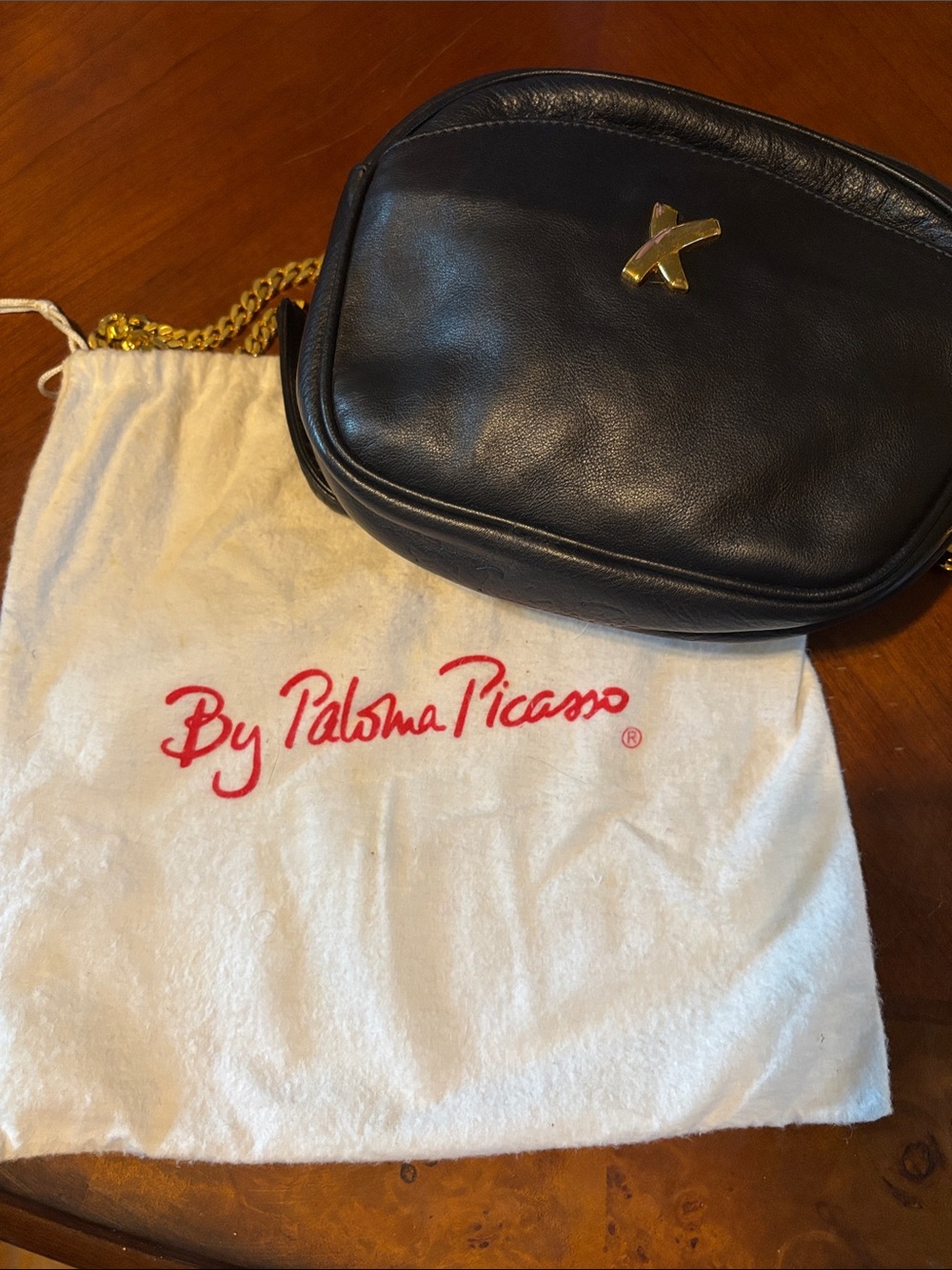 Paloma Picasso Black Leather Crossbody with Gold Accent